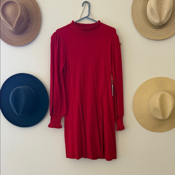 CeCe Vibrant Red Long Sleeve Dress - Picture 1 of 2